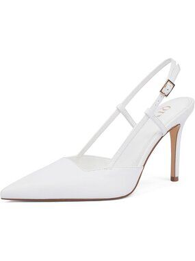 Women's White Pu Stiletto Pointed Toe Slingback High Heels For Weddings Parties